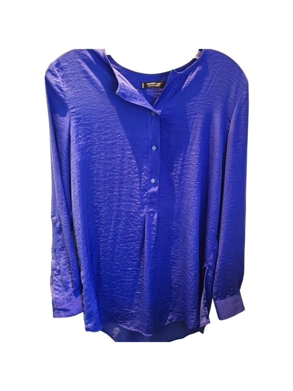 MANGO Basics Satin Finish Flowy Blouse Blue Size XS